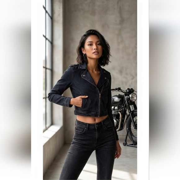 Hudson Jeans Jackets & Blazers - Hudson Crop Denim Moto Dark Blue Jacket Woman's
